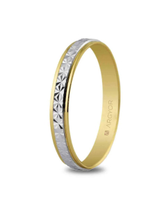 Alianza de boda oro 9kt bicolor 3 mm tallado estrella