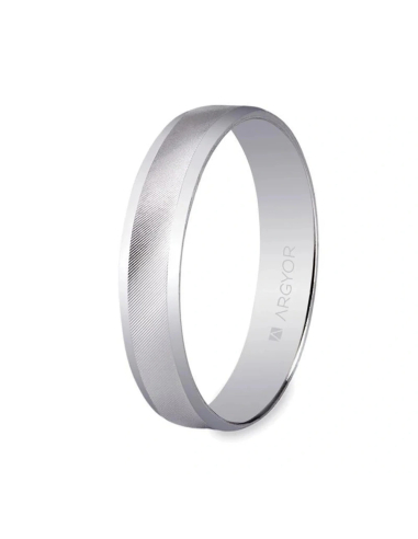 Alianza de boda en oro blanco de 9k banda central cóncava