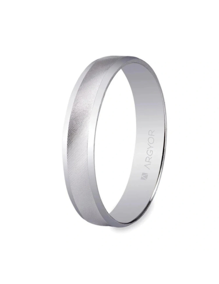 Alianza de boda en oro blanco de 9k banda central cóncava