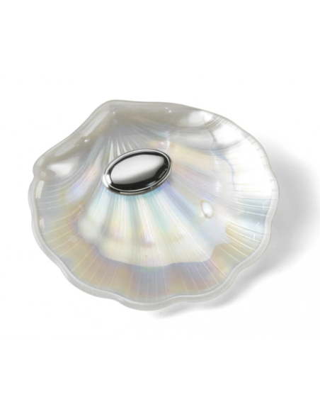 Concha de Bautismo cristal Anacarado con Placa de Plata Bilaminada Personalizable
