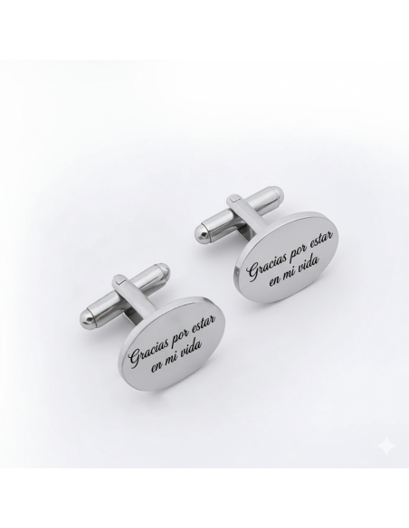 Gemelos de plata ovalados personalizables-FRASE