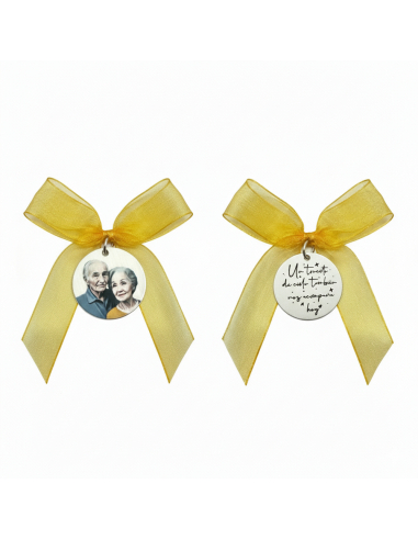 Medalla ramo de novia fotograbado color y frase doble cara-ambas caras
