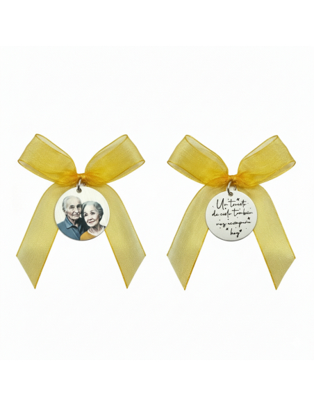 Medalla ramo de novia fotograbado color y frase doble cara-ambas caras