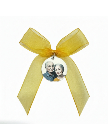 Medalla ramo de novia fotograbado color y frase doble cara