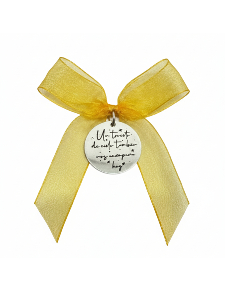 Medalla ramo de novia fotograbado color y frase doble cara-cruz-lazo