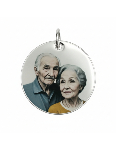 Medalla ramo de novia fotograbado color y frase doble cara-cara