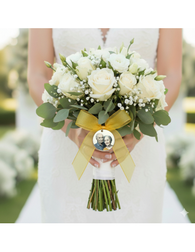 Medalla ramo de novia fotograbado color y frase doble cara-ramo
