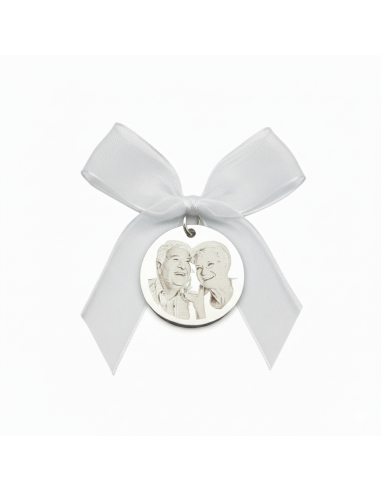 Medalla ramo de novia fotograbado y frase doble cara-cara