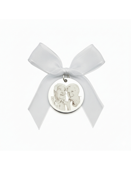 Medalla ramo de novia fotograbado y frase doble cara-cara
