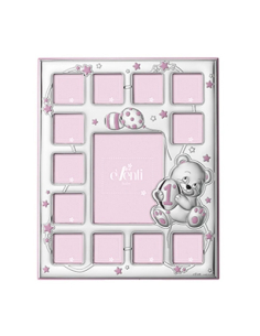 Portafotos para bebé primer año oso rosa