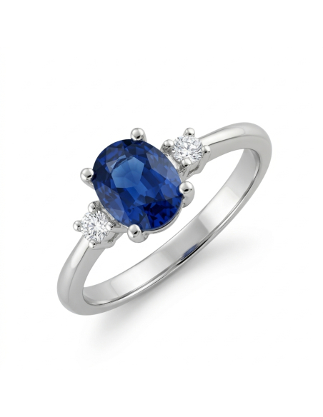 Anillo de compromiso Océane oro blanco, zafiro y diamantes